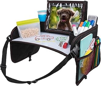 Lusso GearKids Travel Tray - Inspire Active Toddlers & Big Kids for Years w/Dry Erase Board & Eating Snack Tray, No-Drop Tablet iPad Holder Stand & Art Supplies Storage Pockets