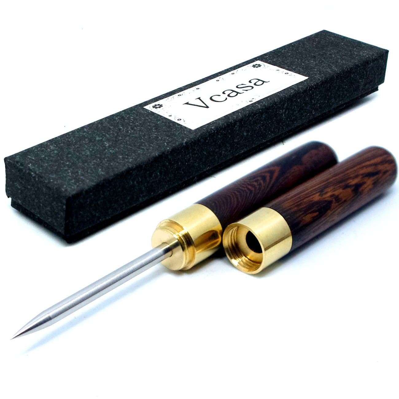 Vcasa Stainless Steel Ice Pick with Wooden Handle Kitchen Tool (Coffee A)