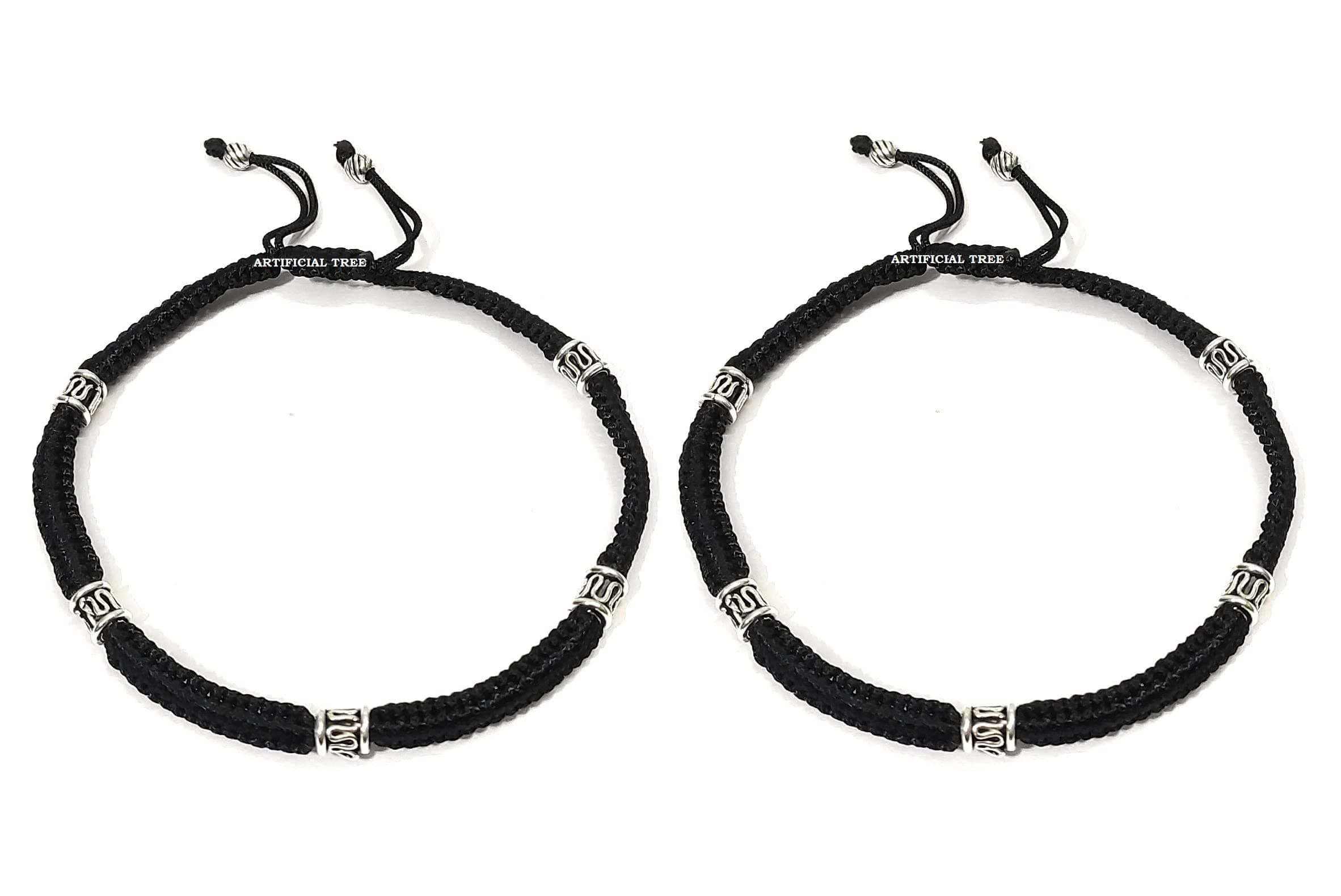 ARTIFICIAL TREE Jewellery German Silver Black Thread Nazariya Anklet (Payal) | Nazar Battu | 2-Piece Set for Women & Girls | Elegant and Protective Anklets (AT ANK 013)
