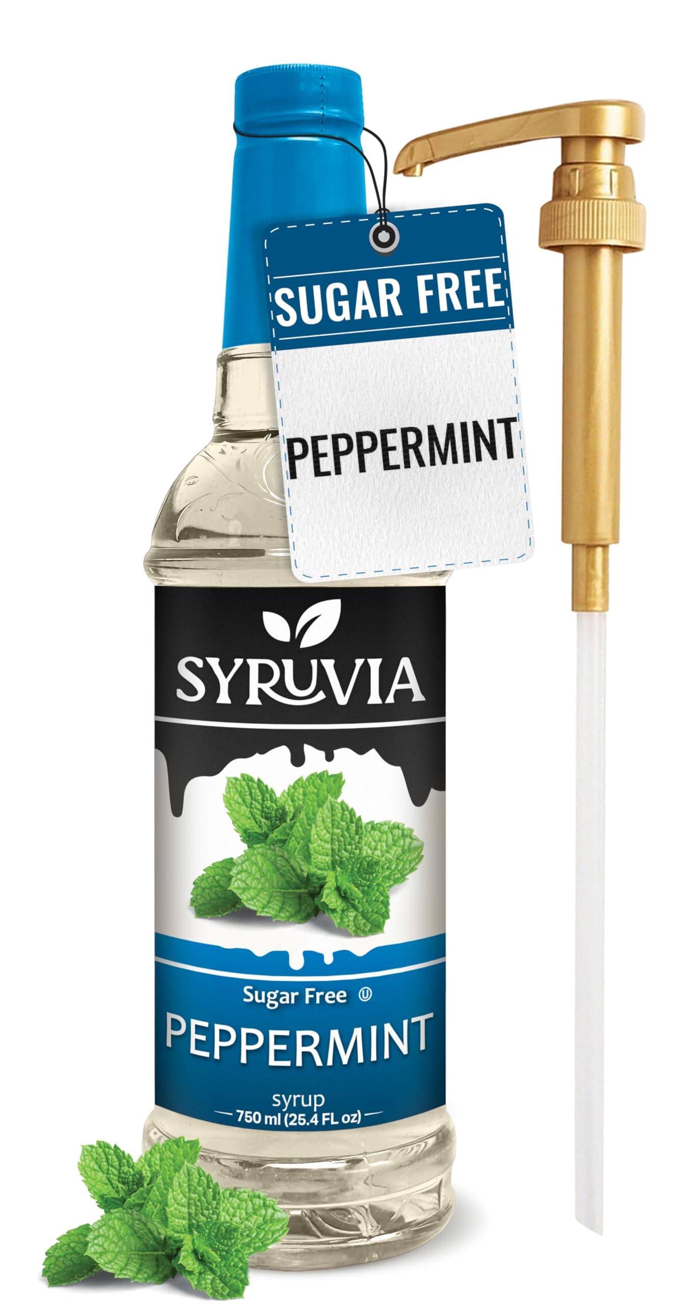 Sugar Free Peppermint Syrup for Coffee, Flavored Syrup for Drinks, Lattes, and Desserts – 25.4 fl oz, With Pump