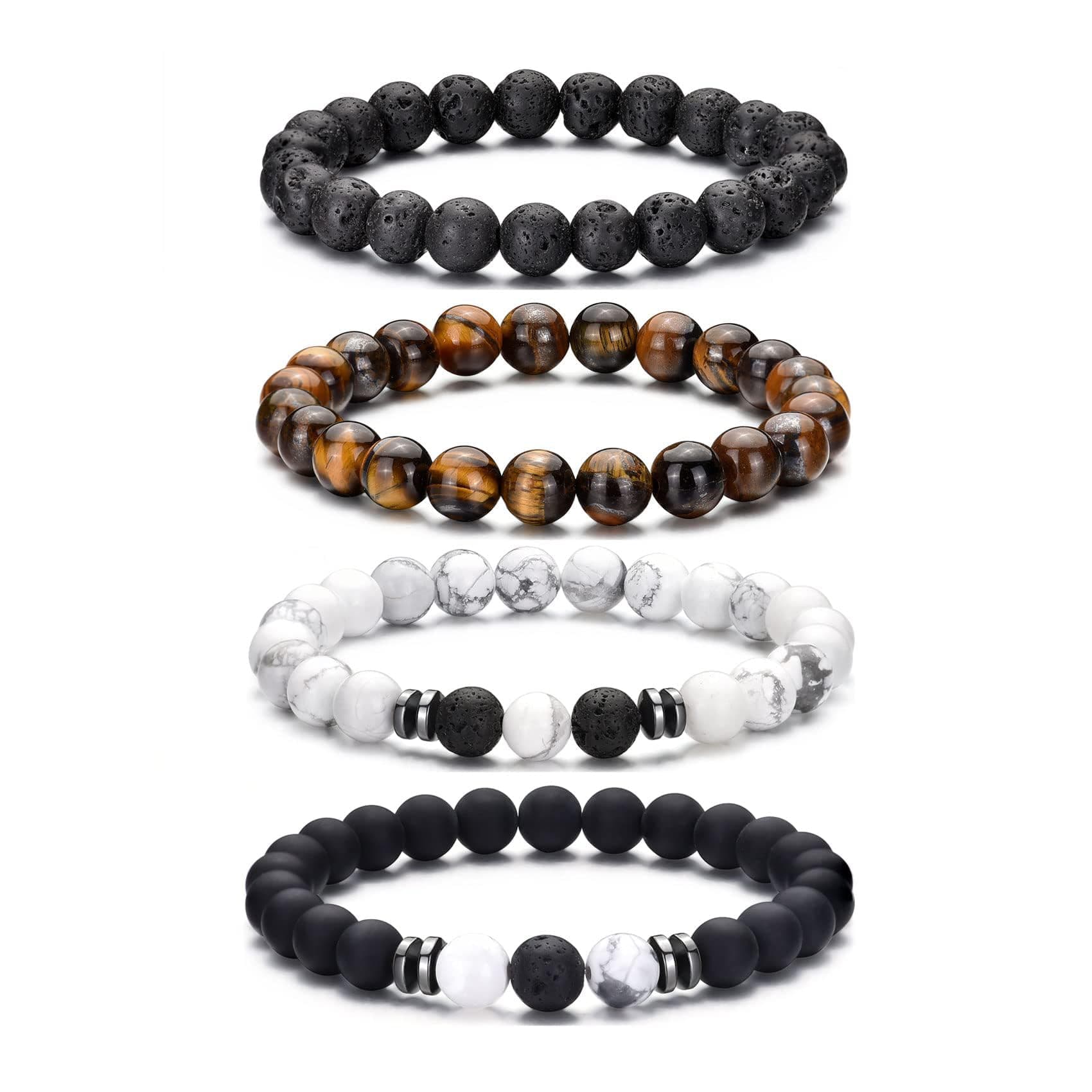 Elastic 8mm Beaded Tigers Eye Bracelet Set for Men