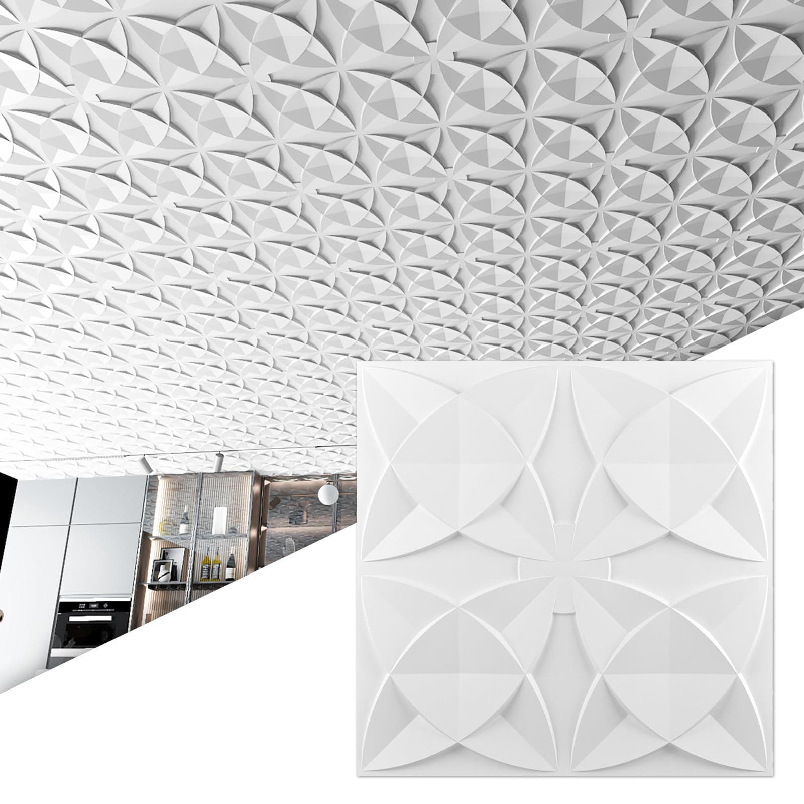 Art3d 12-Pack PVC Drop Ceiling Tiles (48 Sq.Ft), 24"x24" Decorative Panels for Home and Office, 2ft x 2ft, Floral Style