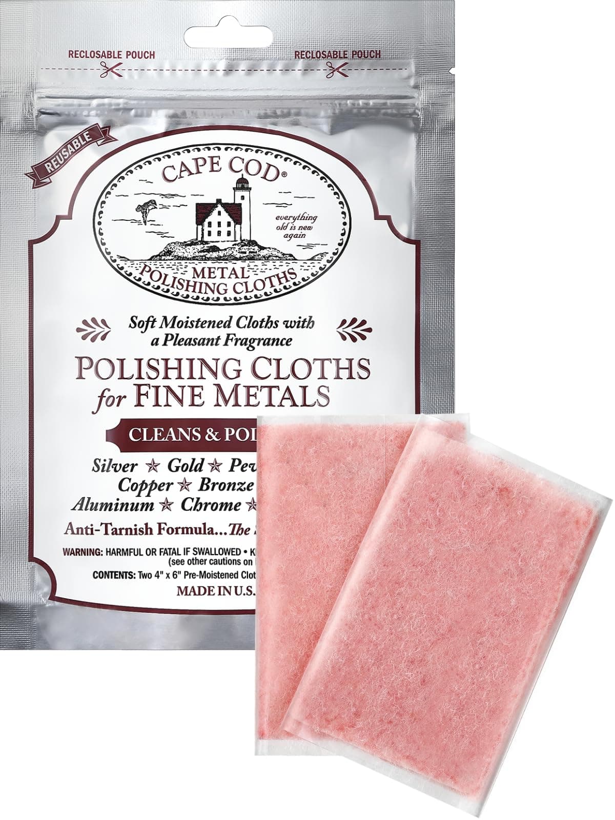 Cape Cod Polishing Cloth 1 Pack (2 Pieces), Silver Cleaner, Silver Polishing Cloth, Metal Polishing, Accessories, Jewelry, Precious Metals, Ring, Watch, Silverware