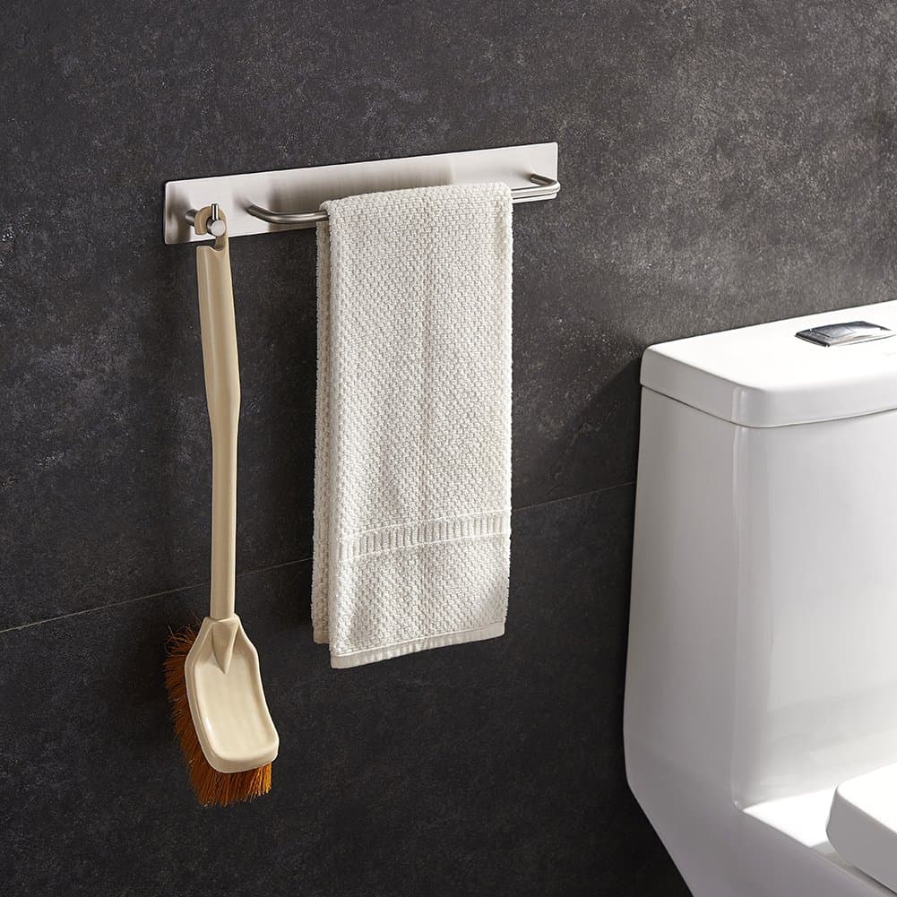 Labkiss 3M Self Adhesive Towel Bar with Hook, Wall Mounted Stainless Steel Face Hand Towel Holder for Bathroom Toilet Shower Kitchen Sink Storage Organizer Hanger, NO Drill, Heavy Duty, Brushed Finish