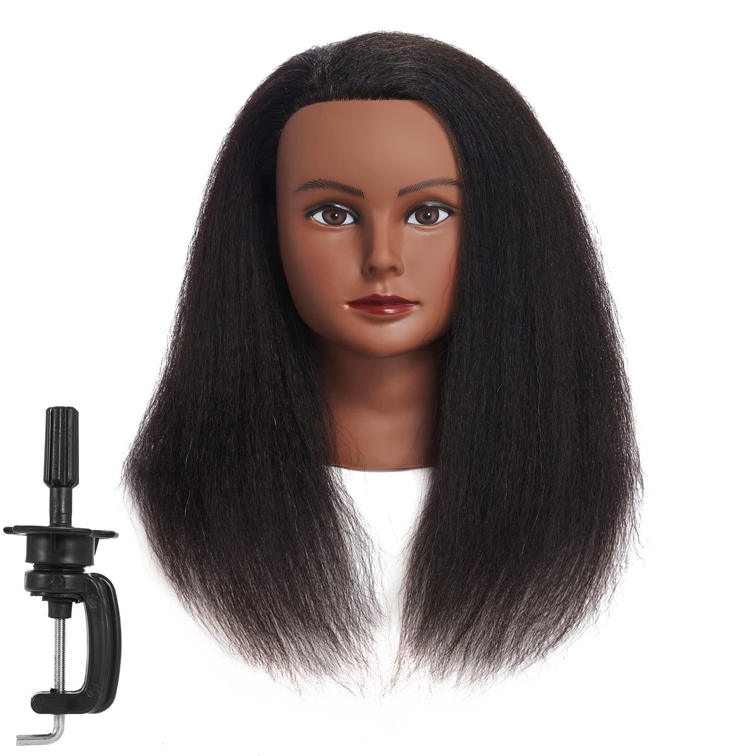 B: Traininghead 100% Real Hair Female Mannequin Head Training Head Styling Cosmetology Manikin Head Doll Head With Free Clamp (B)