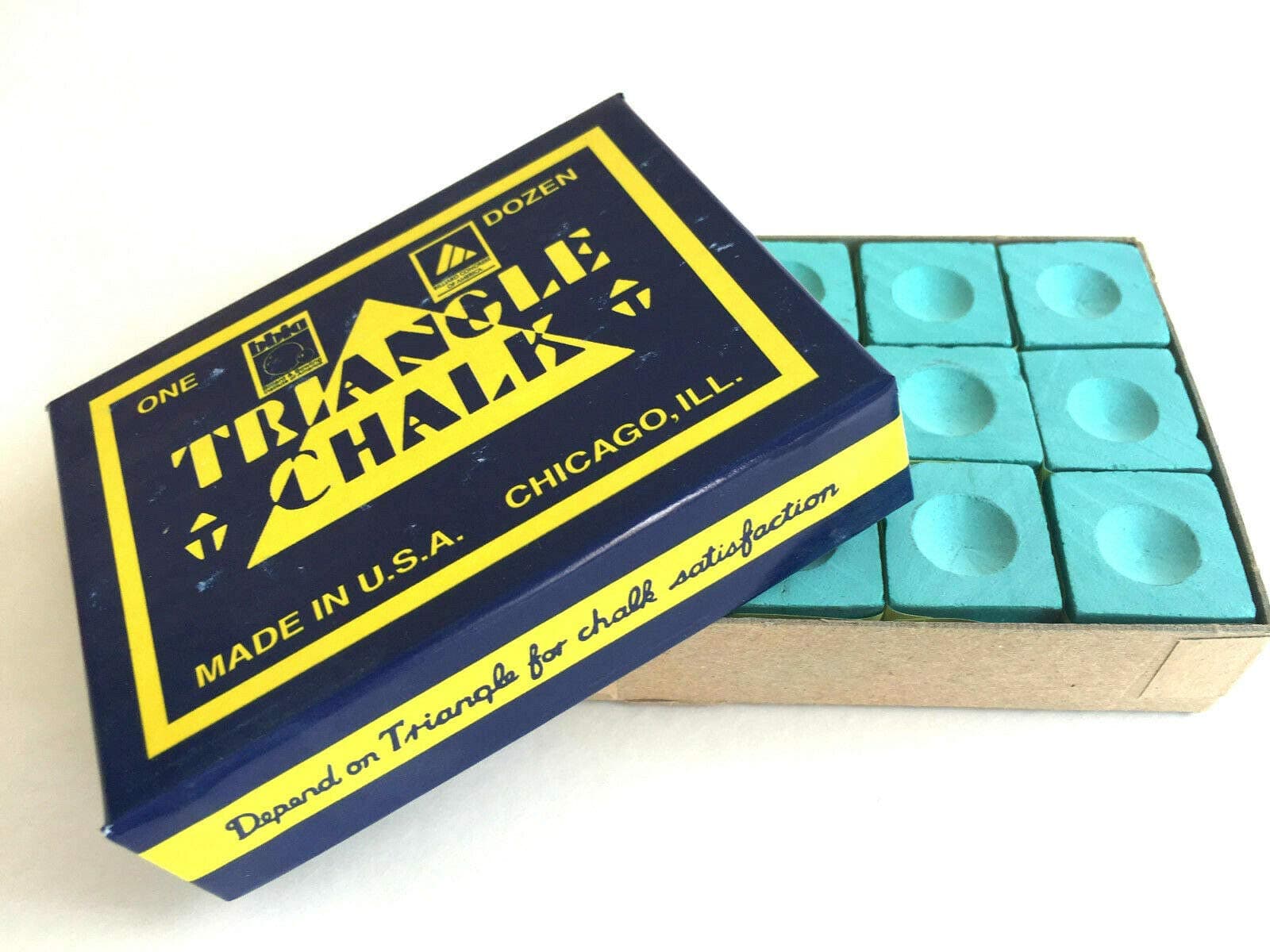 12 Pieces BOX GREEN Genuine Triangle Snooker or Pool Cue Tip Chalk - by Tweeten