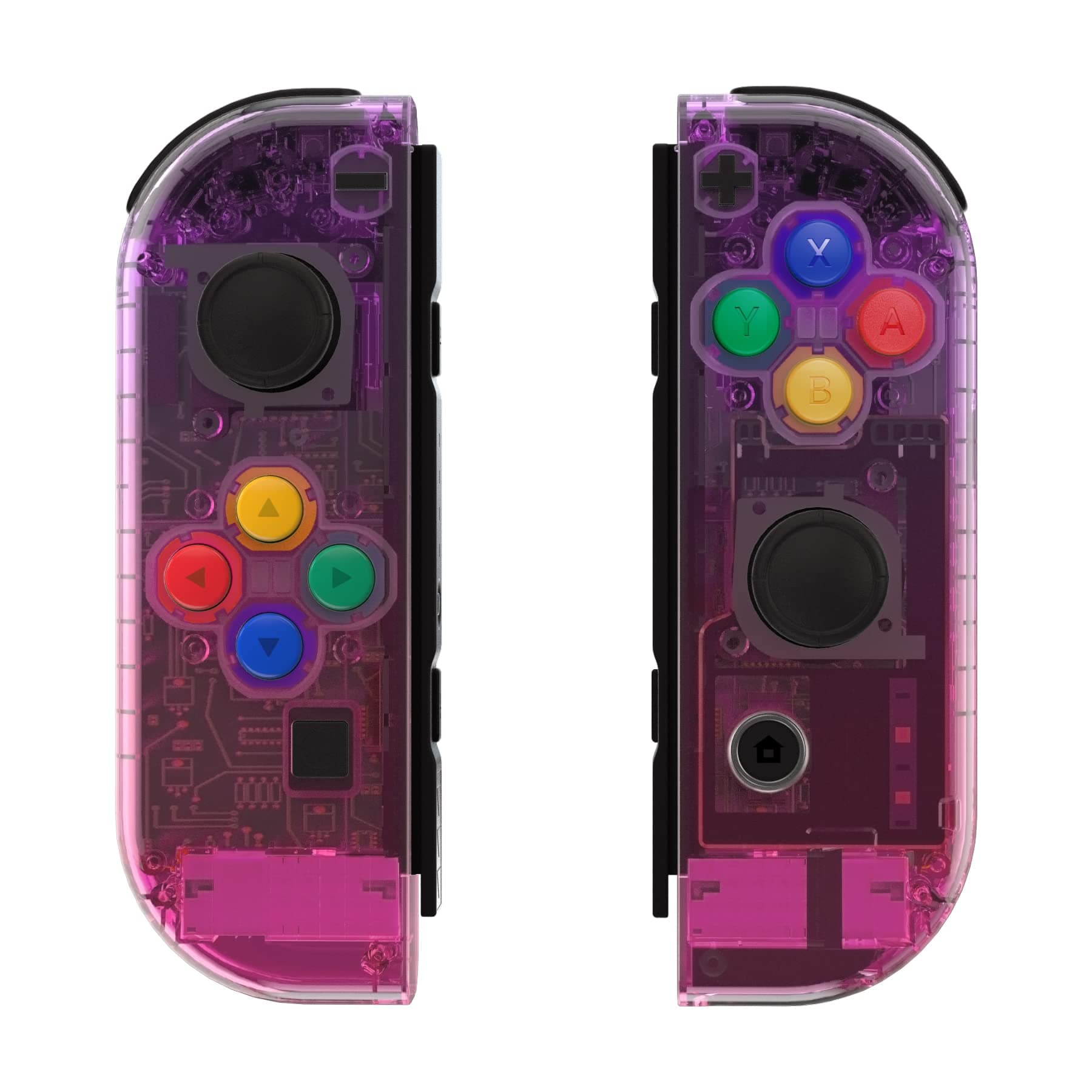 eXtremeRate Clear Purple Rose Red Joycon Handheld Controller Housing with Colorful Buttons, DIY Replacement Shell Case for Nintendo Switch & Switch OLED Model Joy-Con – Joycon and Console NOT Included