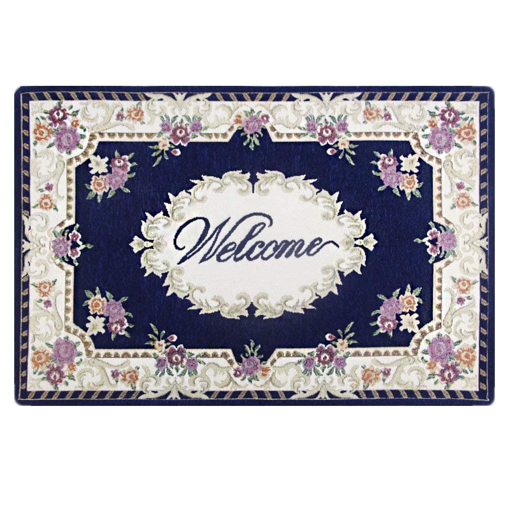 DNRTH-50*80-B Front Doormat Welcome Scraper Entrance Indoor/Outdoor Mat, Collection Rectangular Welcome Bordered Doormat, 18''x30''- Blue