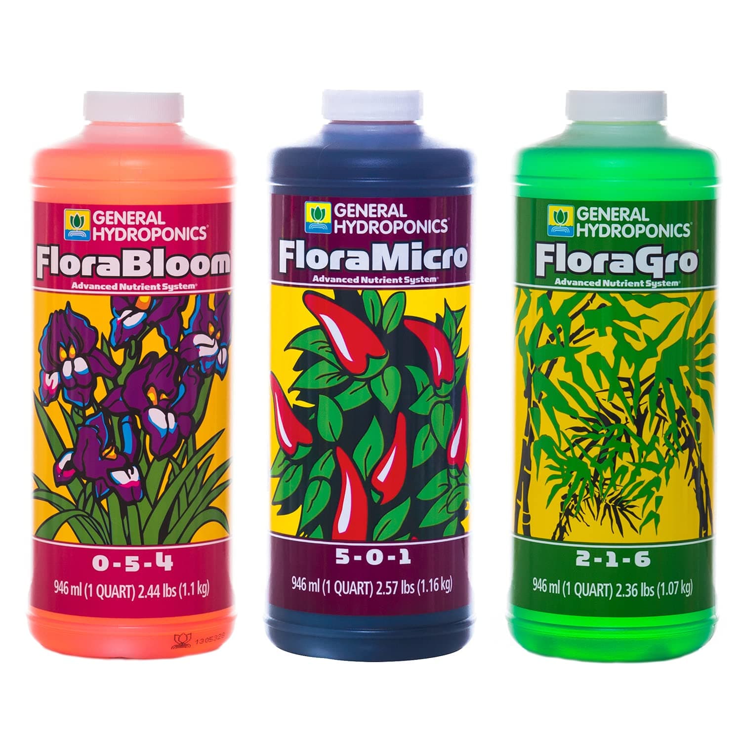 FloraSeries Hydroponic Nutrient Fertilizer System Trial Pack with FloraMicro, FloraBloom and FloraGro, 1 qt.