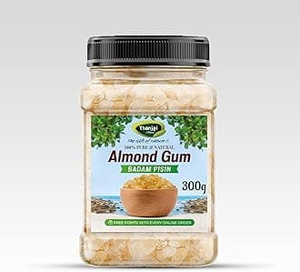 Thanjai Natural Almond Gum 300g (Jar) | Badam Pisin | Gond Katira | Tragacanth Gum | Kathila Gum | Astragalus Gummifer | 100% Pure & Natural | Traditional Ingredient