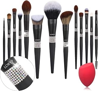 LORYPMakeup Brushes Set -13pcs Diamond Foundation Eye Shadows Eyeliner Brush Concealers Make Up Brush Set for Women (Crystal-Matte Black)
