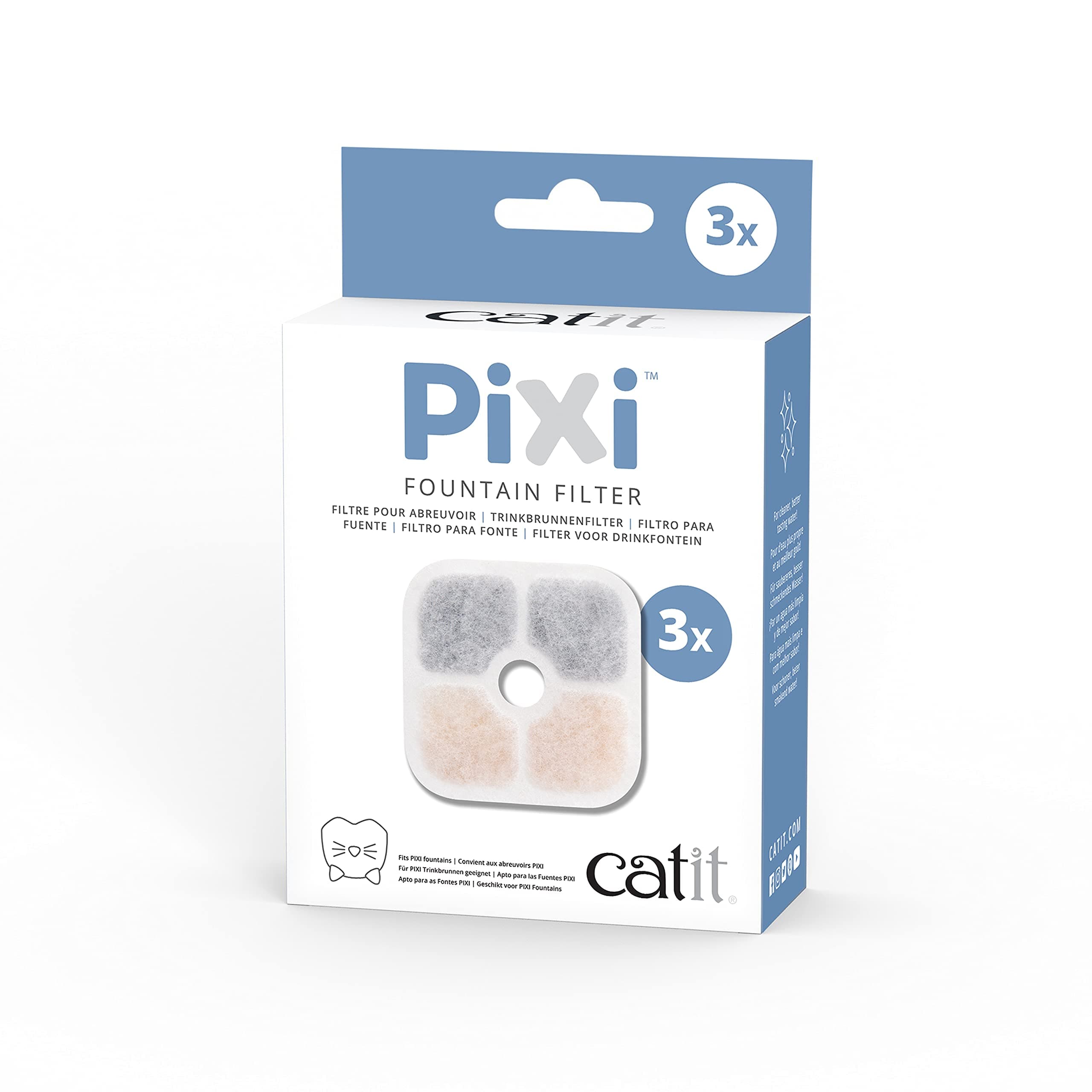 Catit PIXI Cat Drinking Fountain Filter, Replacement Triple Action Water Filter, 3-Pack