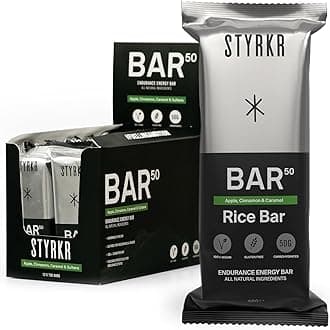STYRKR Energy Bars - Pack of 12 Rice Bars for Cycling & Running - Apple, Cinnamon & Caramel Flavour - Approved by Endurance Athletes - 50g of Carbs via Advanced Dual-Carb Formulation - BAR50 - 12x