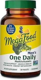 Men's One Daily Multivitamin - with Zinc, Selenium, B Vitamins, D, and Real Food - Immune Support - Energy Metabolism - Muscle and Bone Health - Vegetarian - 30 Tabs