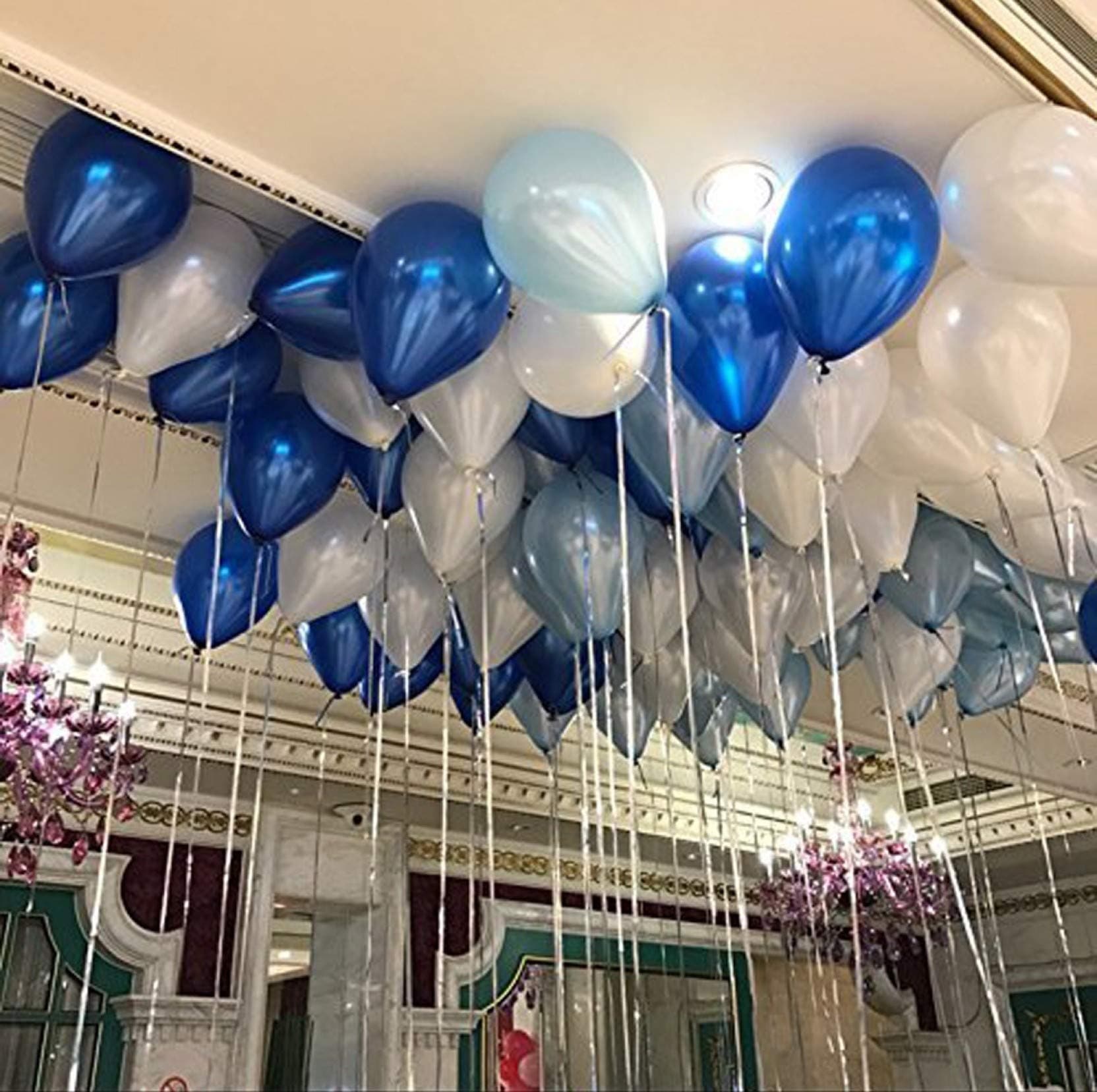 Latex Balloon Metallic HD (Dark/Light Blue and White)