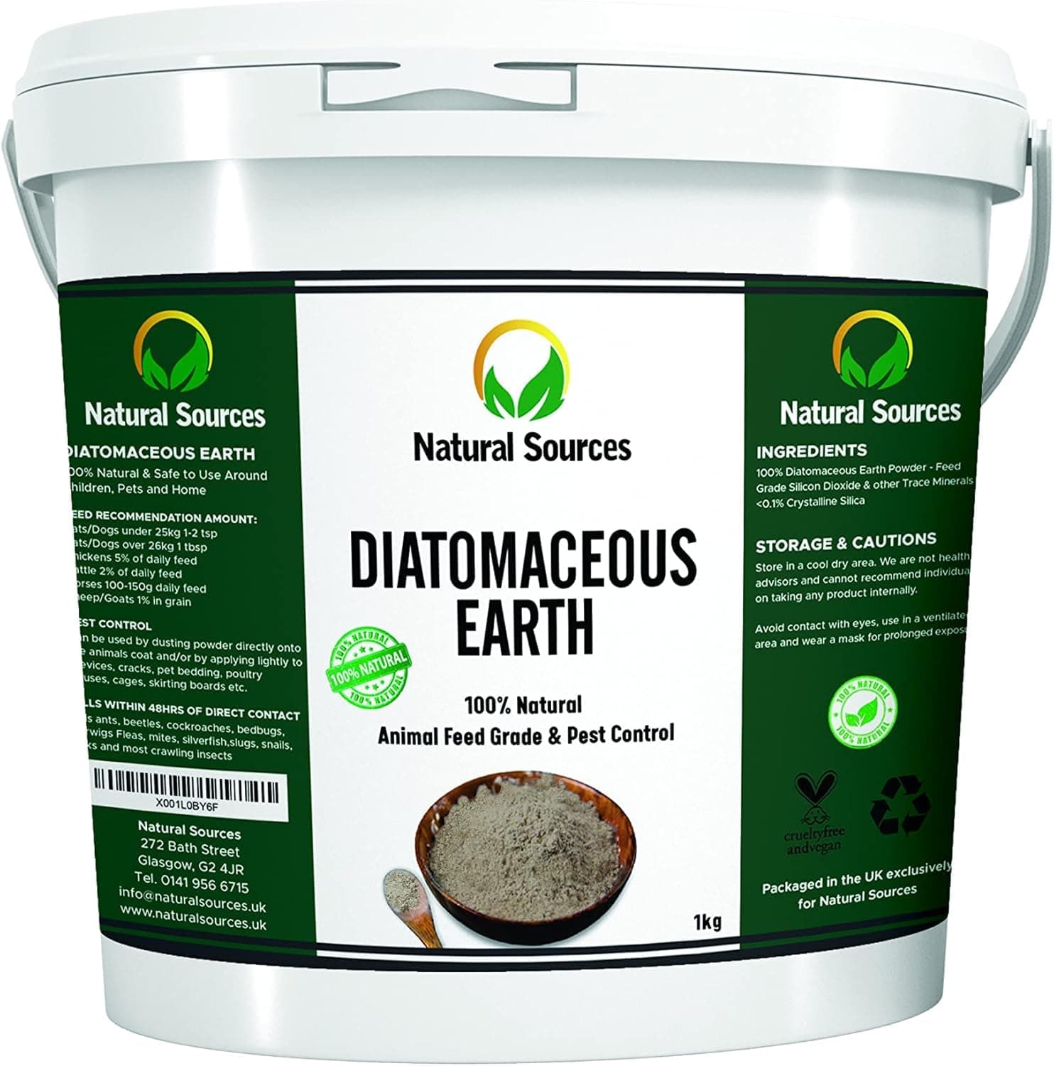 Natural Sources Diatomaceous Earth Pest Control Grade 1kg by UK - Free Ebook Included - Diatomaceous-Earth Powder for Chickens, Pets, Carpets, Home