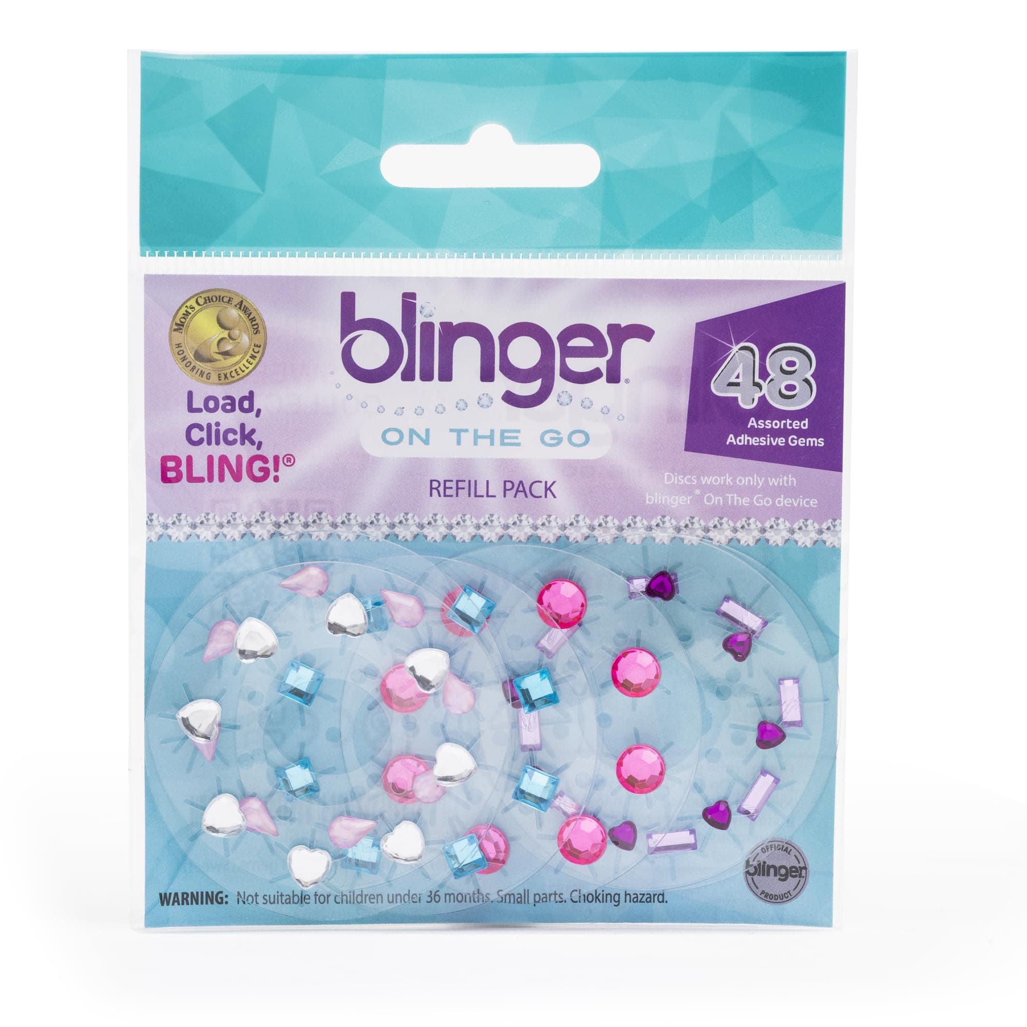blinger® On The Go (Mini) Refill Pack | 48 Acrylic Rhinestones in 6 Discs | Exclusive for Mini Gem Stamper (Sweet)