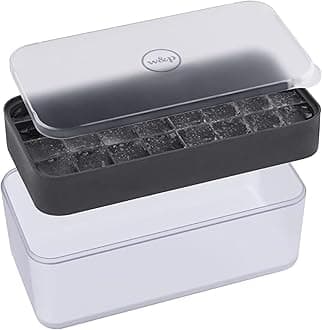 W&P Ice Box Silicone Ice Cube Tray with Lid & Bin, Holds 96 Cubes, Easy Release, Space-Saving Stackable Design, Dishwasher Safe, Charcoal