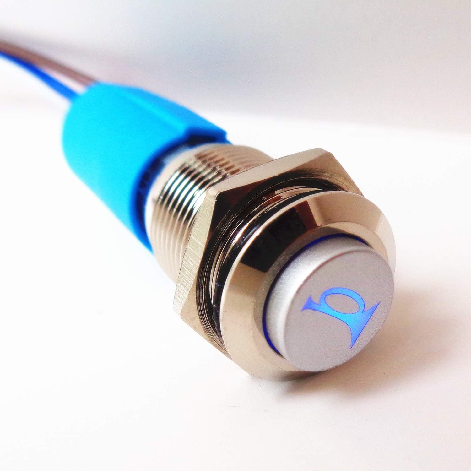 Car Horn Button 12V 16mm LED On/Off Switch Momentary Button Reset Switch Dedicated Connector Switch Power Metal Toggle Switch Car Boat Motorcycle DIY Switch LED Blue Automatic Rebound 1 Pack