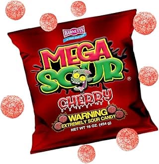 Mega Sour Candy Cherry 454g - Trendy Sweet Bags - Traditionally Handmade Sweets - Sour Coating Lasts 20 Seconds - Candies for Party Bag, Gift Hamper, or Hamper Box
