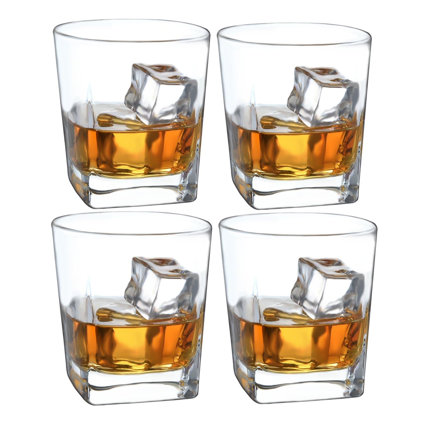 Double Old Fashioned Whiskey Glass - 10 oz Crystal Glasses Square White Spirits Mug Scotch Cups Wine Cup Home Bar Drinkware (Set of 4)