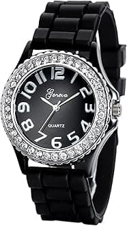 Avaner Women's Silicone Rhinestones Watches Analog Quartz Silicone Strap Bling Wristwatch