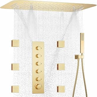- AYIVG Brushed Gold Full Body Shower System 3 In 1 Multi Function Waterfall Rainfall Ceiling 16 X 24 Inch Shower Head Brass 5 Way Thermostatic Shower Faucet with Handheld 6 Body Jets