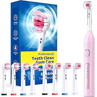 TEETHEORY Rotating Electric Toothbrush for Adults with 8 Brush Heads (2 Types), 4 Modes Deep Clean Electric Toothbrush with Rechargeable Power and 2 Min Smart Timer (2- Cherryblompink, p1)