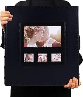 RECUTMS Photo Album 600 Pockets 6x4 Photos Each Page Can Hold 3 Horizontal And 2 Vertical Photos Bamboo Back Plain Leather Jacket Graduation Photo Albums Class Picture Albums (Blue)