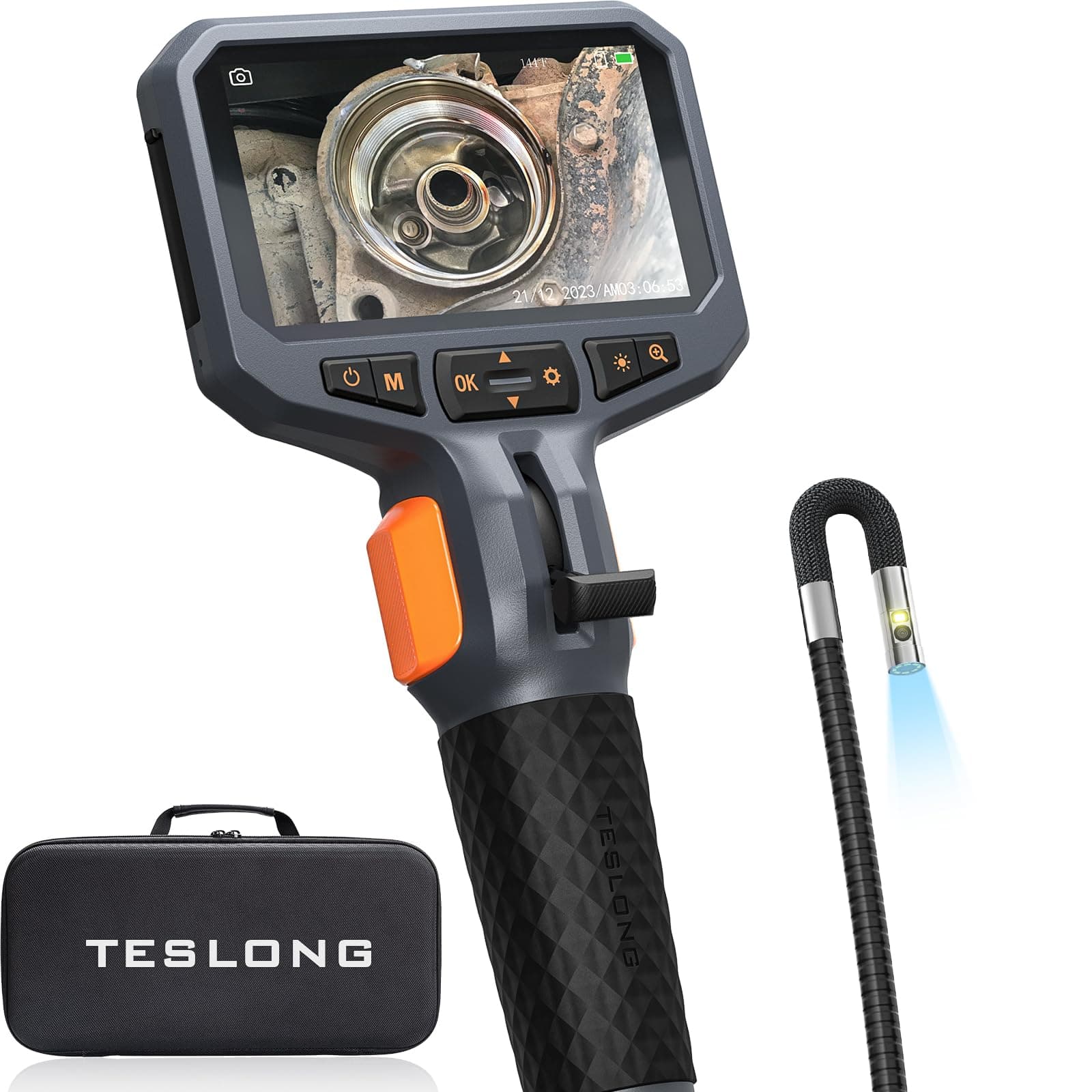 Teslong Dual-Lens Endoscope with Light, Rotating Endoscope with 4.5 Inch LCD Screen and Moving Head - Inspection Camera/Tube Camera (1.55 Metres/8.5 mm)