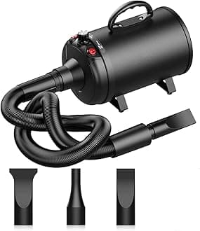 Qpets® Pet Hair Dryer, 5.2HP/3800W High Velocity Pet Blow Dryer with Heater for Grooming, Speed Temperature Adjustable Dog Blower Grooming Dryer with 3 Nozzles for Dogs and Cats