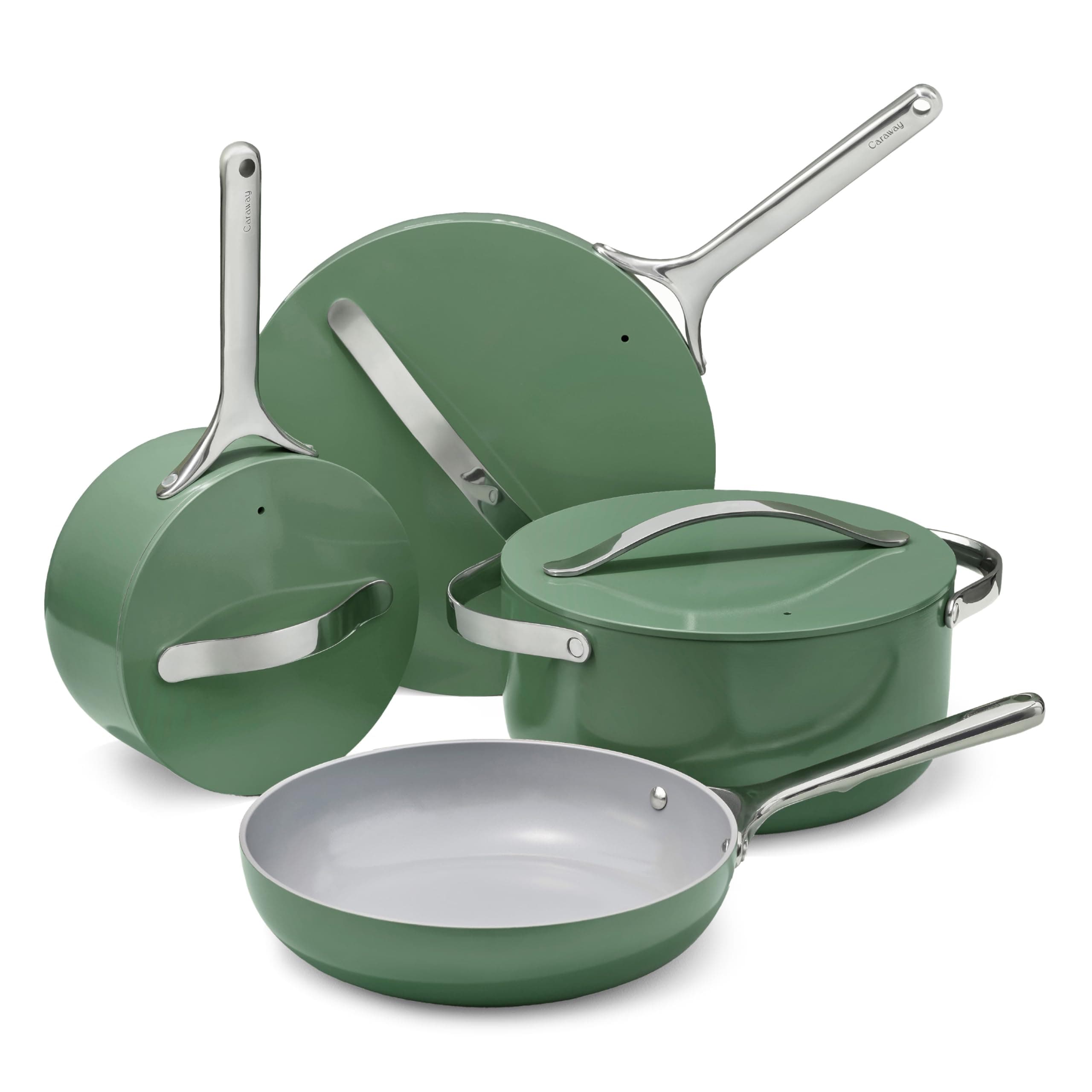 - Caraway Non-stick Ceramic Cookware Set (12 Piece) Pots, Pans, Lids and Kitchen Storage - PFAS & PFOA Free - Oven Safe Pan Set & Compatible with All Stovetops - Sage