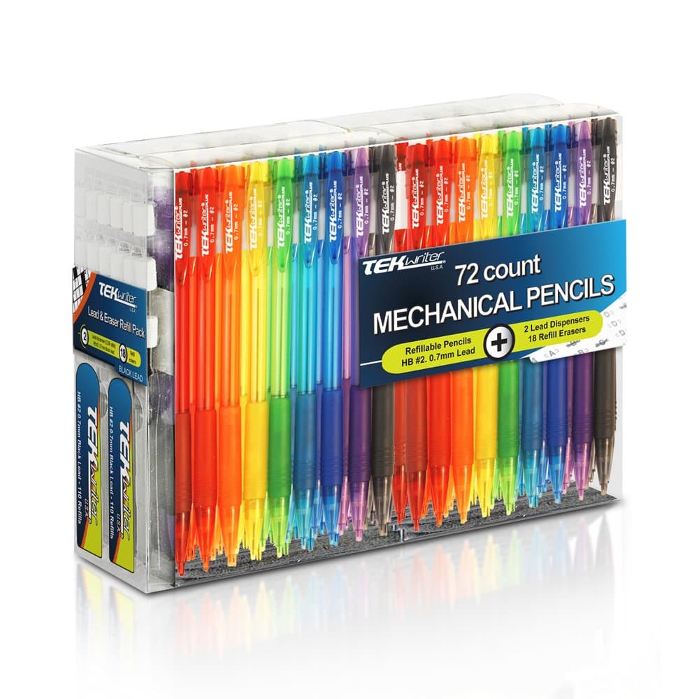 TEKwriterUSA Mechanical Pencils with Accessories, Medium Point (0.7 mm), 72 Pencils