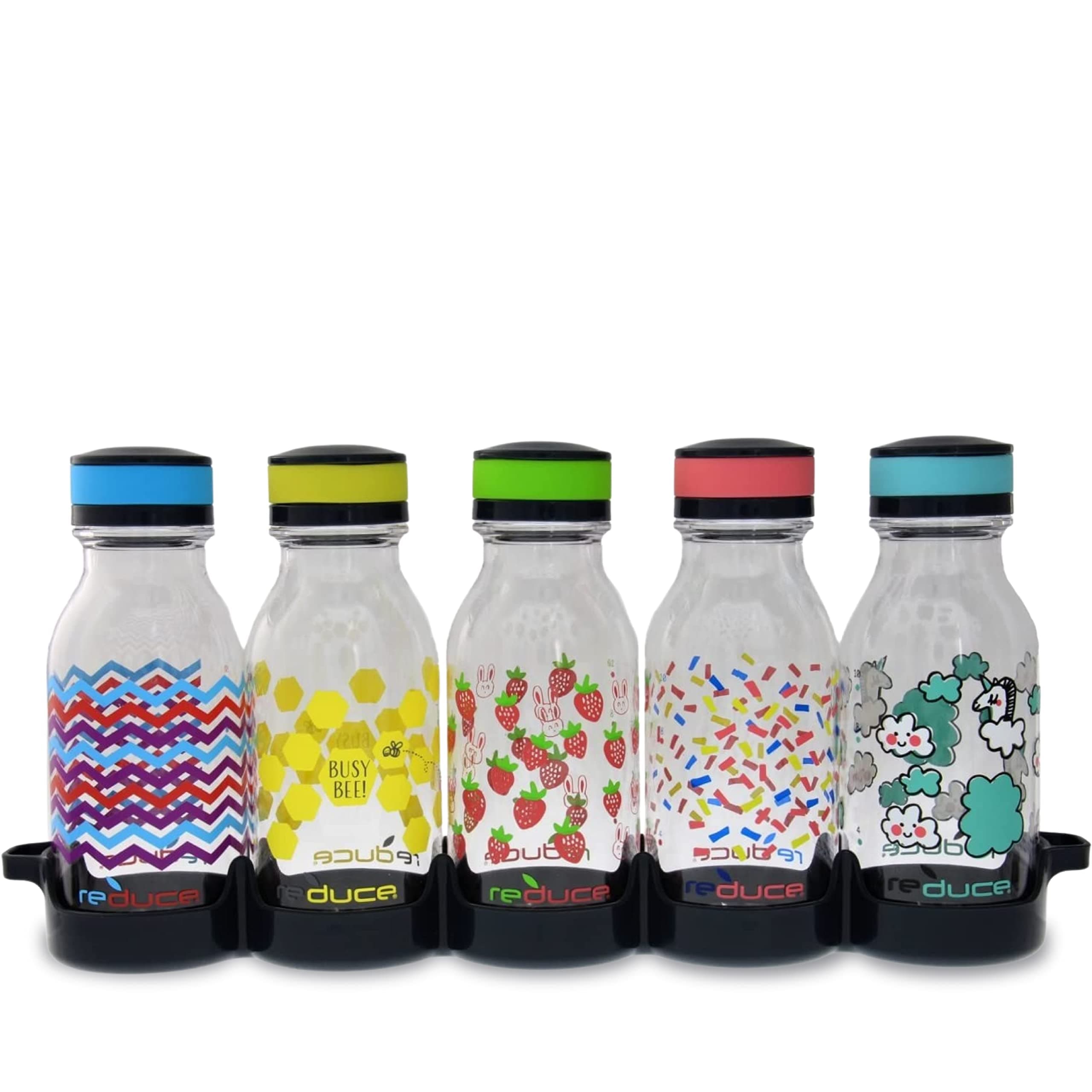 WaterWeek Refillable Water Bottles, 14 oz - Includes 5 WaterWeek Leak Proof Tritan Reusable Water Bottles - Includes Fridge Tray - Berry Fun