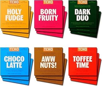 TCHO 18-Bar Dark Chocolate Variety Pack - Single Origin, Plant Based, Organic & Fair Trade - Non GMO, Non-Dairy, Vegan, Soy Free (2.5oz each) - Perfect Organic Chocolate Gift Box for Any Occasion