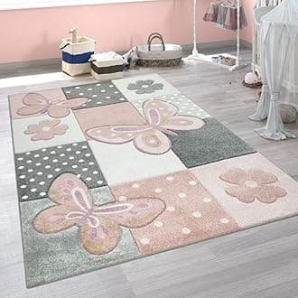 Children Room Rug Pastel Colours Butterflies Check Pattern Spots Flowers Colourful, Size:Ø 120 cm round