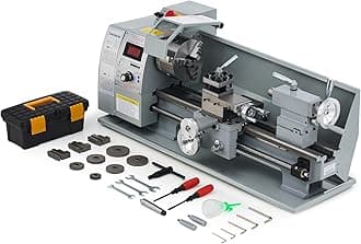 CREWORKS Mini Metal Lathe, 8" x 16" Benchtop Metal Lathe with 3 Jaw Chuck and 2500rpm Max. Spindle Speed, 750W Metalworking Machine with LCD Display, Metal Lathe Machine for Threading Turning Drilling