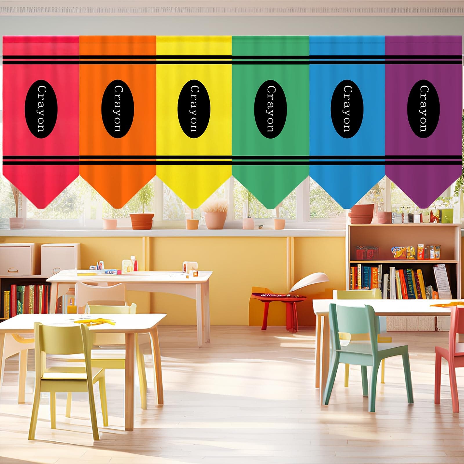 6 Pcs School Classroom Curtains Back to Classroom Rainbow Colorful Crayon Curtains for Kindergarten Daycare Primary School Bedroom Playroom Room Decor 36" x 24"