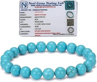 Turquoise Firoza Bracelet for Men & Women | Lab Certified Natural Crystal Healing Gemstone Attract Wealth & Money Postive Energy Good Luck Stone | Pack Of 1