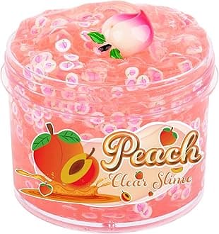 Peach Clear Slime Pink Stretchy Jelly Slime Premade Crystal Water Slime Glassy Slime With Charms Toy For Girls Boys Gifts, Diy Bubble Slime Soft Putty Kids Birthday Party Favors 7Oz 200Ml