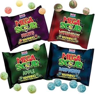 Mega Sour Candy 4 Pack – Handmade British Sweets – Raspberry, Apple, Watermelon & Fruits – Gift or Party Treat (104g x 4)
