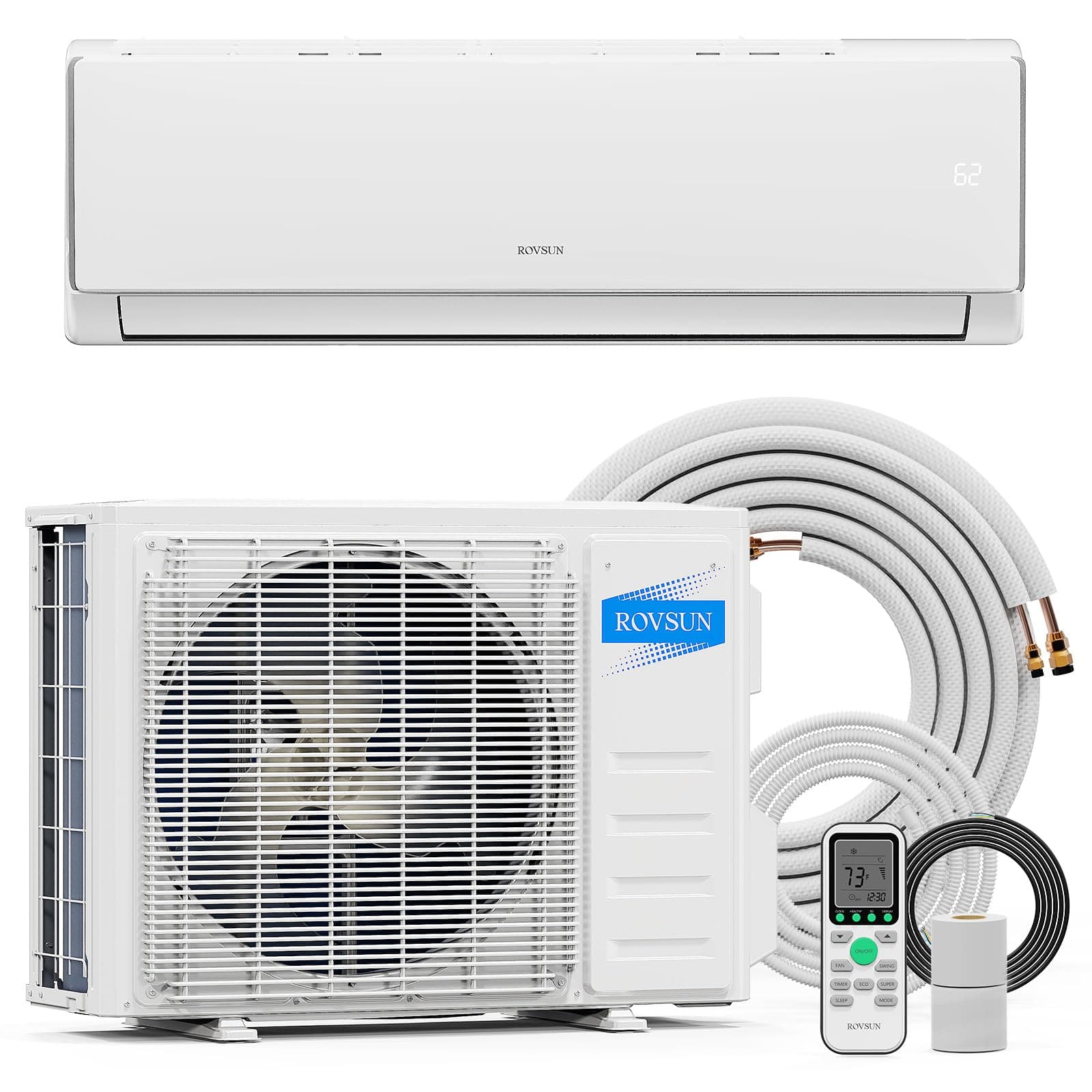 ROVSUN 11500 BTU Mini Split Air Conditioner & Heater, 17 SEER2 115V Energy Saving Inverter Ductless Wall AC Unit for Rooms up to 550 Sq. Ft with Pre-Charged Condenser, Heat Pump & Installation Kit