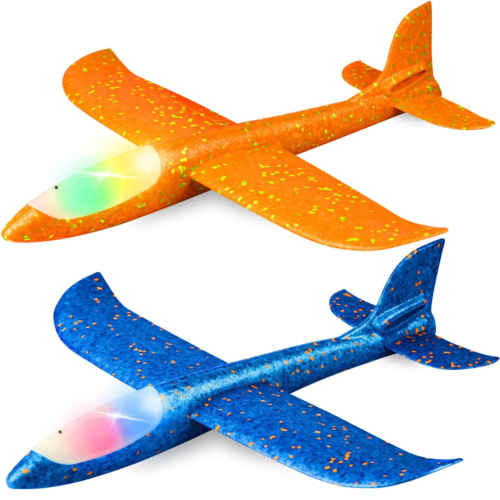 2 Pack LED Light Airplane,17.5'' Large Throwing Foam Plane,2Flight Mode Glider Plane,Flying Toy for Kids,Gifts for 3 4 5 6 7 8 9 Yrs Old BoyGirl, Outdoor Sport Toys Birthday Party Favors Foam Airplane