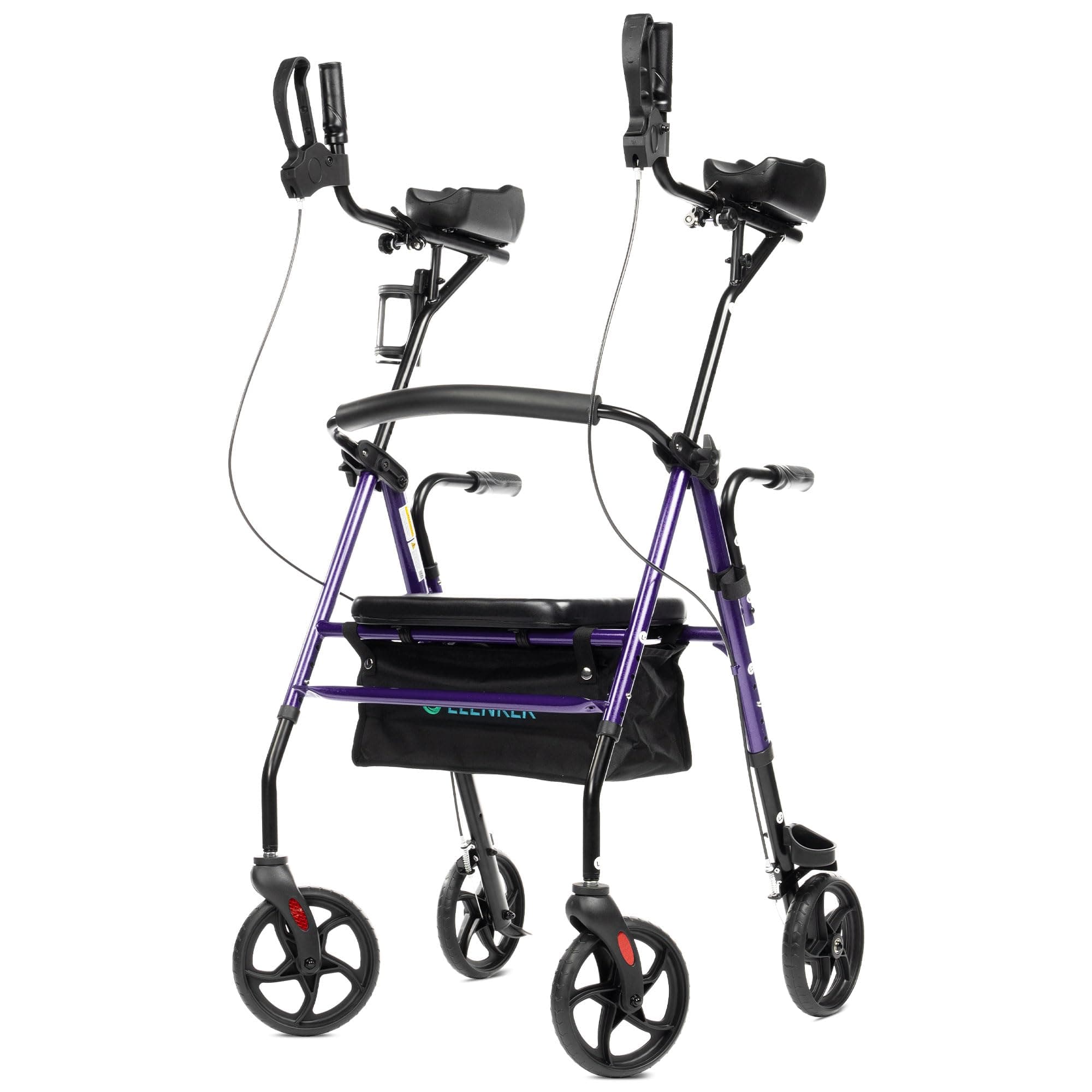 Upright Walker, Stand Up Rollator Walker with Padded Seat and Backrest, Compact Folding, Fully Adjustment Frame for Seniors, Purple