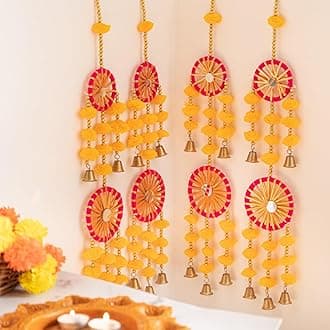 BS AMOR 6 Dual Yellow Chakri Latkan Traditional Hanging Latkan for Party, Wedding, Room, Home, Main Door,Diwali Decoration Items (6)