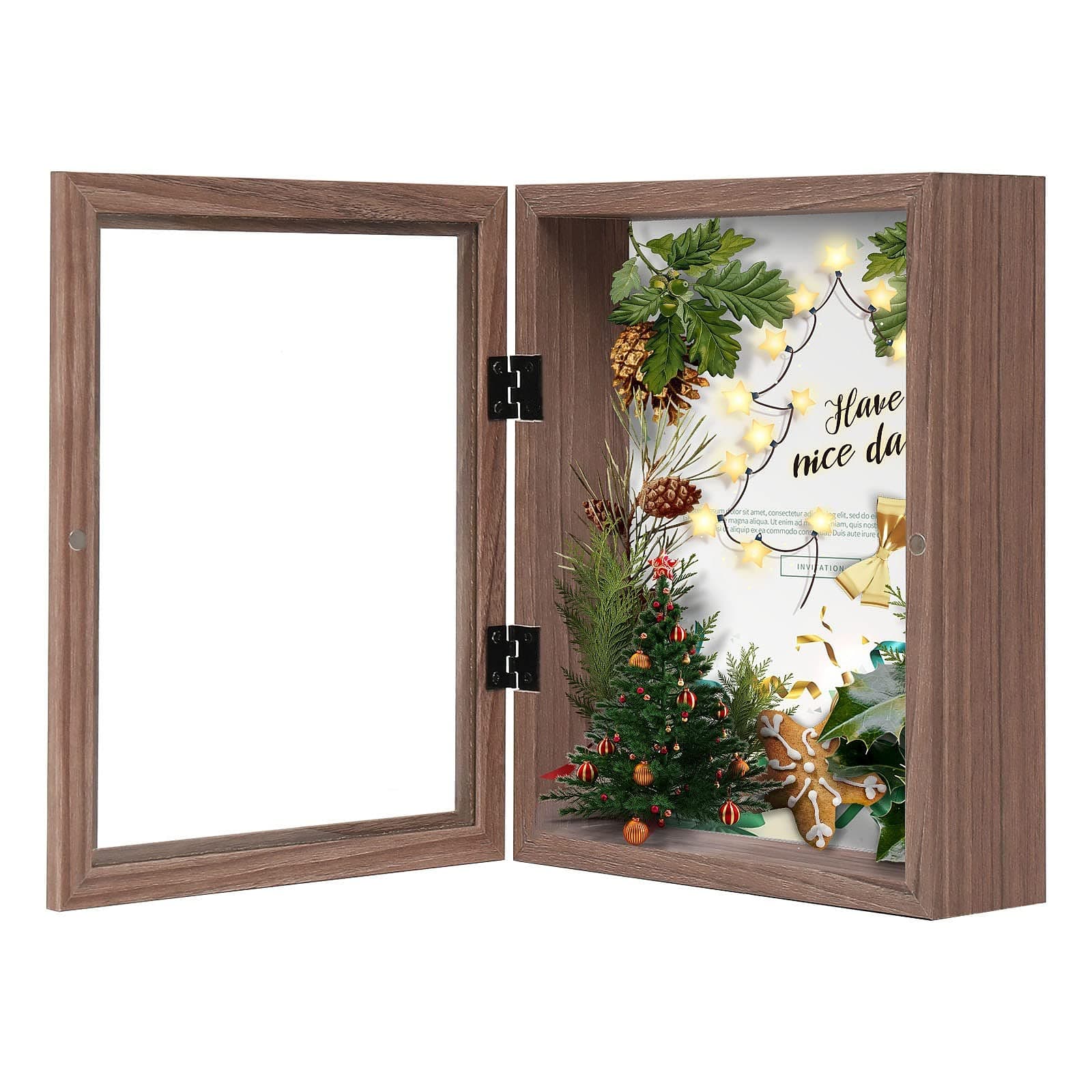 Muzilife 8x10 Shadow Box Picture Frame - 2.16" Deep Wood & Glass Display Case Ready to Hang Memory Box Baby Sports Memorabilia, Wedding, Tickets, and Photos, Brown