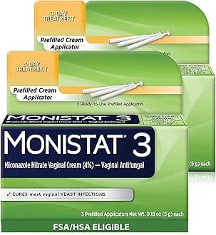 Monistat 3-Day Yeast Infection Treatment for Women, 3 Pre-Filled Miconazole Cream Applicators (Pack of 2), Regular Strength Fast Acting Relief for Vaginal Itching and Irritation