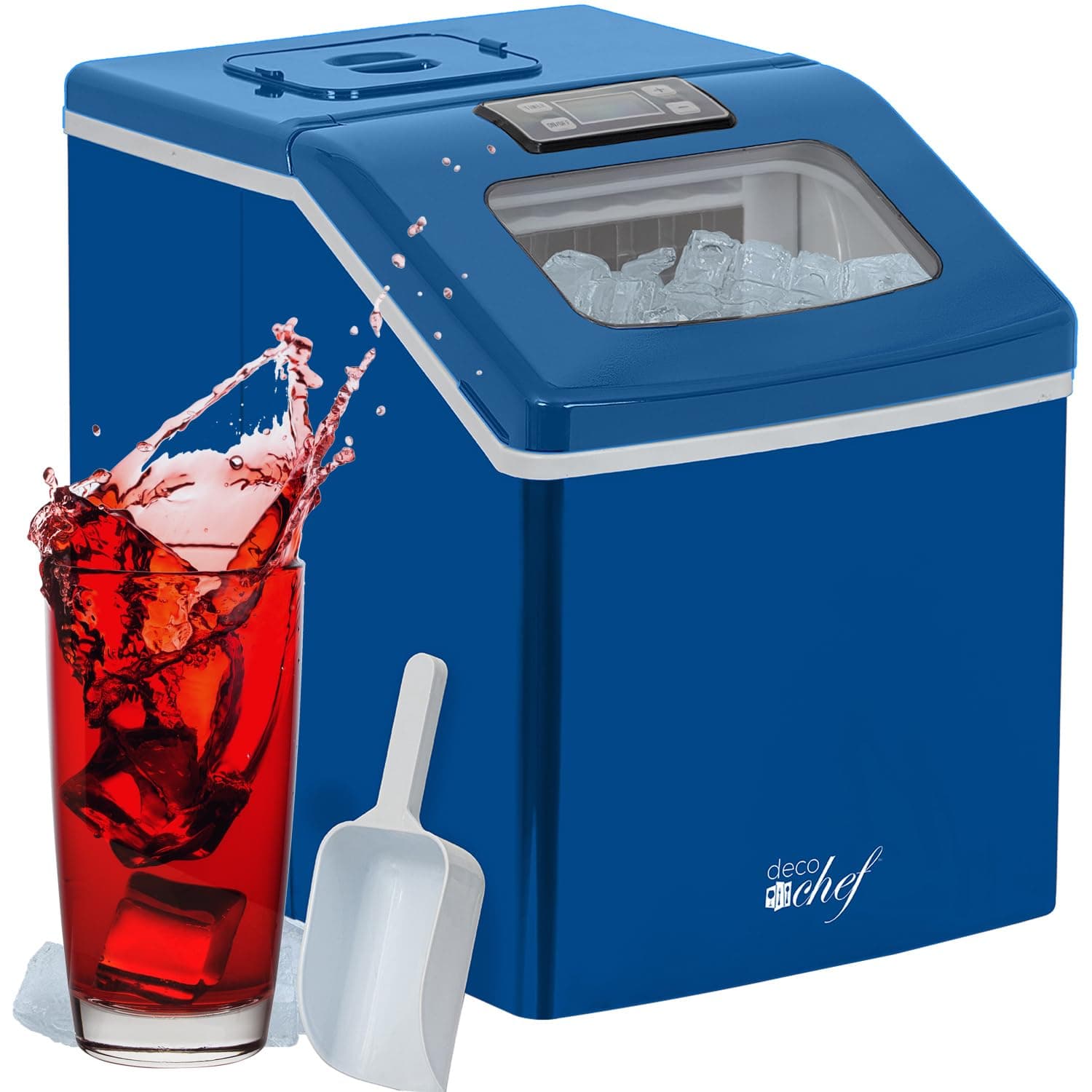 Deco Chef Countertop Ice Maker 40LB/24H, 24 Full Cubes Every 15 Minutes, Adjustable Size, Digital Control and Timer, Self-Cleaning, EZ Access Flip Lid, Scoop Included, Blue