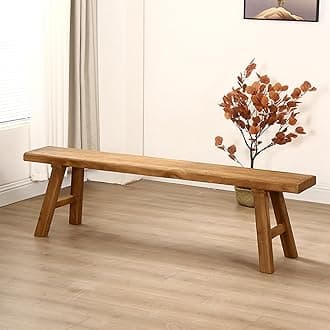 Farmhouse Indoor Wooden Living room Dining Bench, Asian Natural Wood Kitchen Entryway Bench with Armless Design and Short Height, Solid Wood Shoe Bench Entryway Benches，Brown(120*26*45cm/47.2*10.2*17.