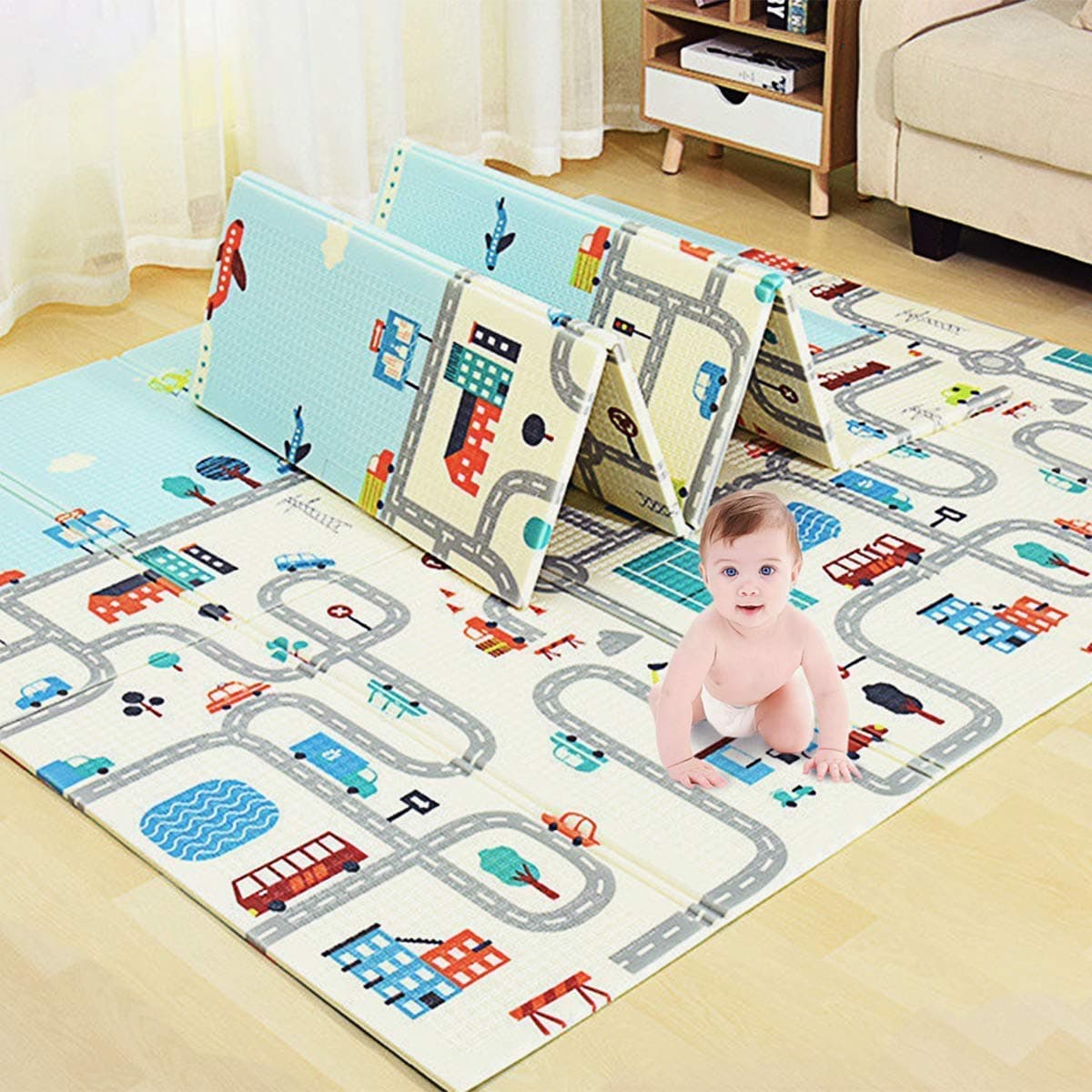 - Tarkan Extra Large Reversible Baby Play Mat, BPA Free Learning & Crawling Foldable Foam Mat (6.5x5 ft, 0.6cm Thickness) Multicolor